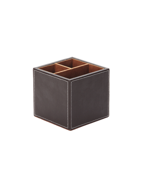 DESK ORGANISER BROWN FAUX LEATHER SQUARE OSCO
