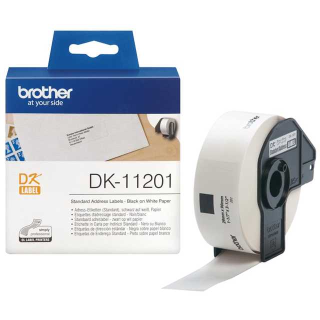 [DE-RIBR-DK11201] Brother DK-11201 Standard Address Labels, Black on White, 29 × 90 mm, 400 Labels per Roll