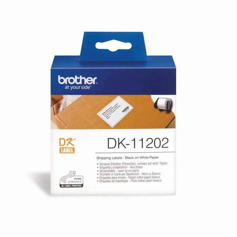 [DE-RIBR-DK11202] Brother DK-11202 Shipping Labels – 62 × 100 mm, Black on White, 300 Labels/Roll