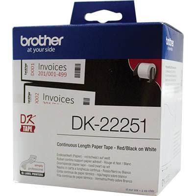 [DE-RIBR-DK22251] Brother DK-22251 Black and Red on White Continuous Paper Label Roll, 62 mm × 15.24 m