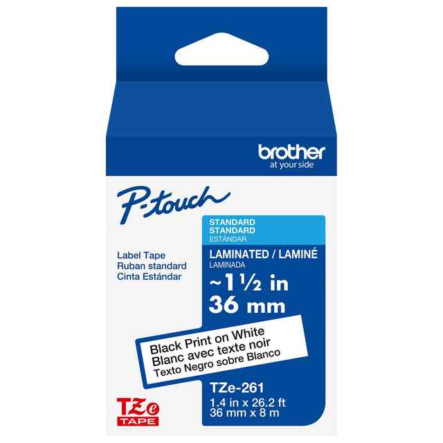 [MR-RIBR-TZ261] Brother P-Touch TZe-261 Black on White Laminated Label Tape – 36mm x 8m