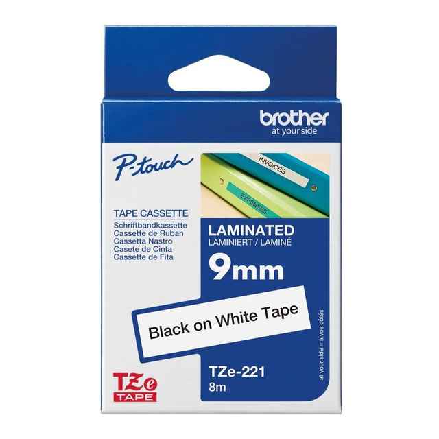 [DE-RIBR-1075] Brother TZe-221 P-Touch Laminated Label Tape Black on White 9mm × 8m (48219090)