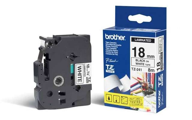 [DE-RIBR-1090] Brother TZe-241 P-Touch Laminated Label Tape Black on White 18mm × 8m (48219090)