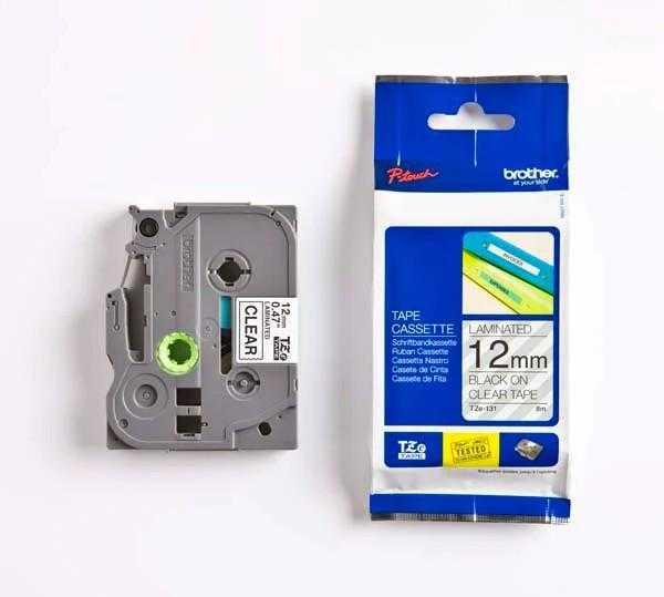[DE-RIBR-1070] Brother TZe-131 P-Touch Laminated Label Tape Black on Clear 12mm × 8m (48219090)