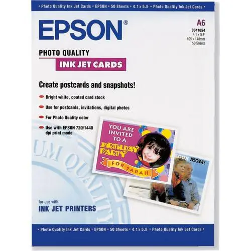 Epson Photo Quality Inkjet Cards – A6, 50 Sheets [S041054]