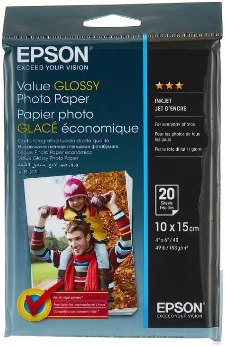 Epson Glossy Photo Paper – 100 × 150mm, 20 Sheets [S041255]