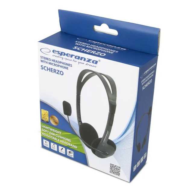 [ESP-HP-1800] Esperanza EH102 Scherzo Wired Stereo Headset with Microphone and Volume Control Black (851830)