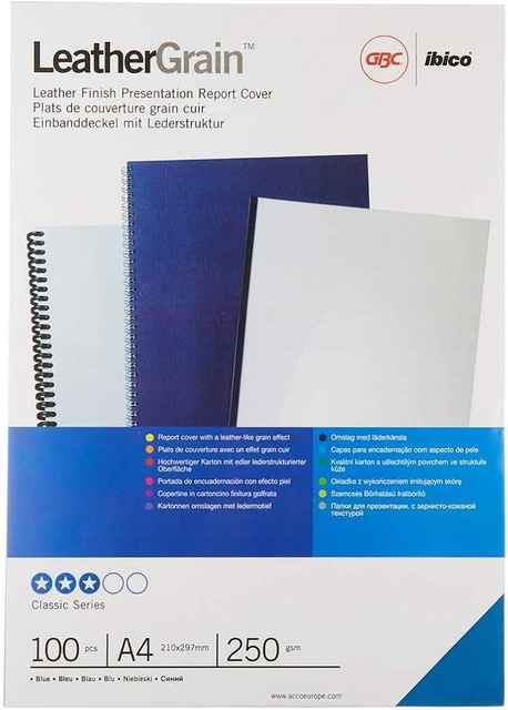 GBC LeatherGrain™ Binding Covers A4 Blue 250gsm Pack of 100 (CE040020)