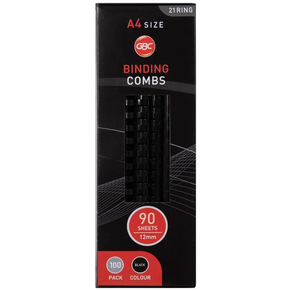 GBC MagnaPunch™ Plastic Binding Combs A4 12mm Black Pack of 100
