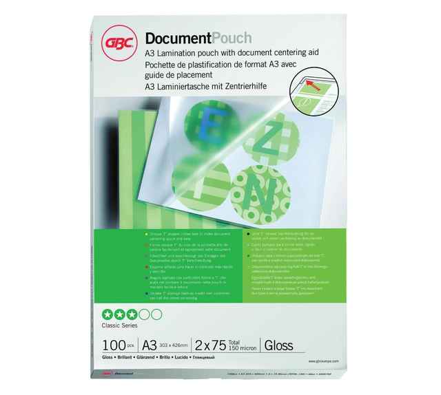 GBC Document Gloss Laminating Pouches A3 150 Micron Pack of 100 (3200745)