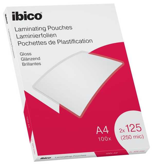 Ibico A4 Gloss Laminating Pouches 250 Micron Pack of 100 (627318)