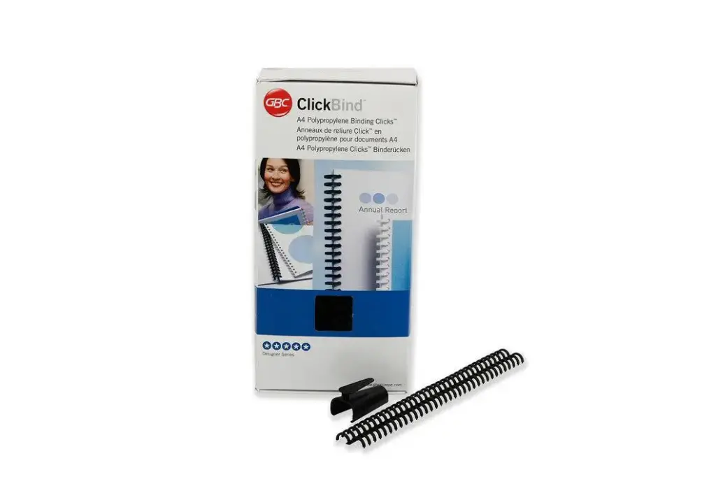 GBC ClickBind™ 34-Loop Binding Spines A4 8mm Black Pack of 50