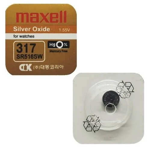 Maxell SR516SW (317) Silver Oxide Watch Battery – Blister Pack of 1 (850640)