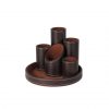 DESK TIDY CYLINDRICAL FAUX LEATHER BROWN x5 TUBES OSCO